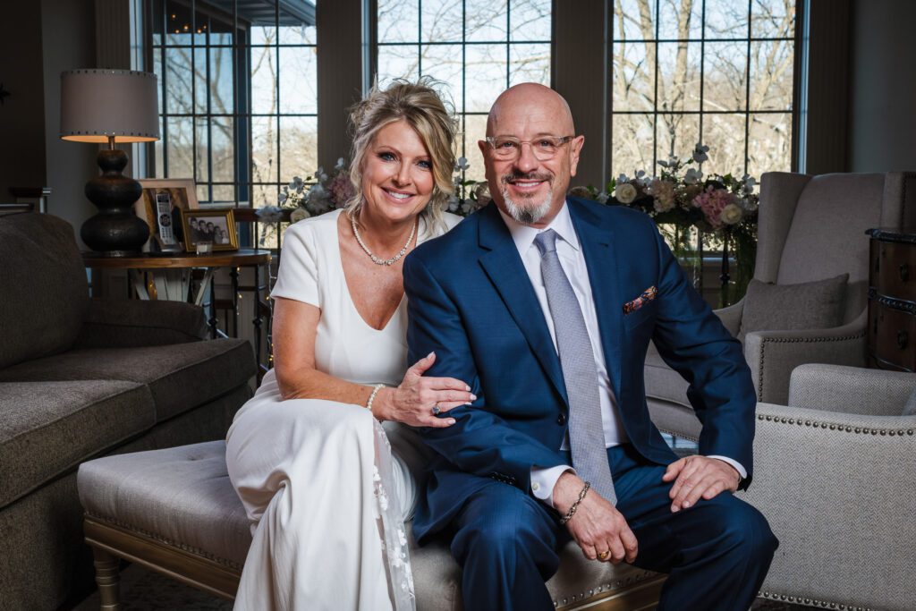bride and groom in their home Columbia, MO