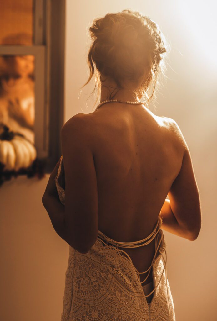 bride getting dressed