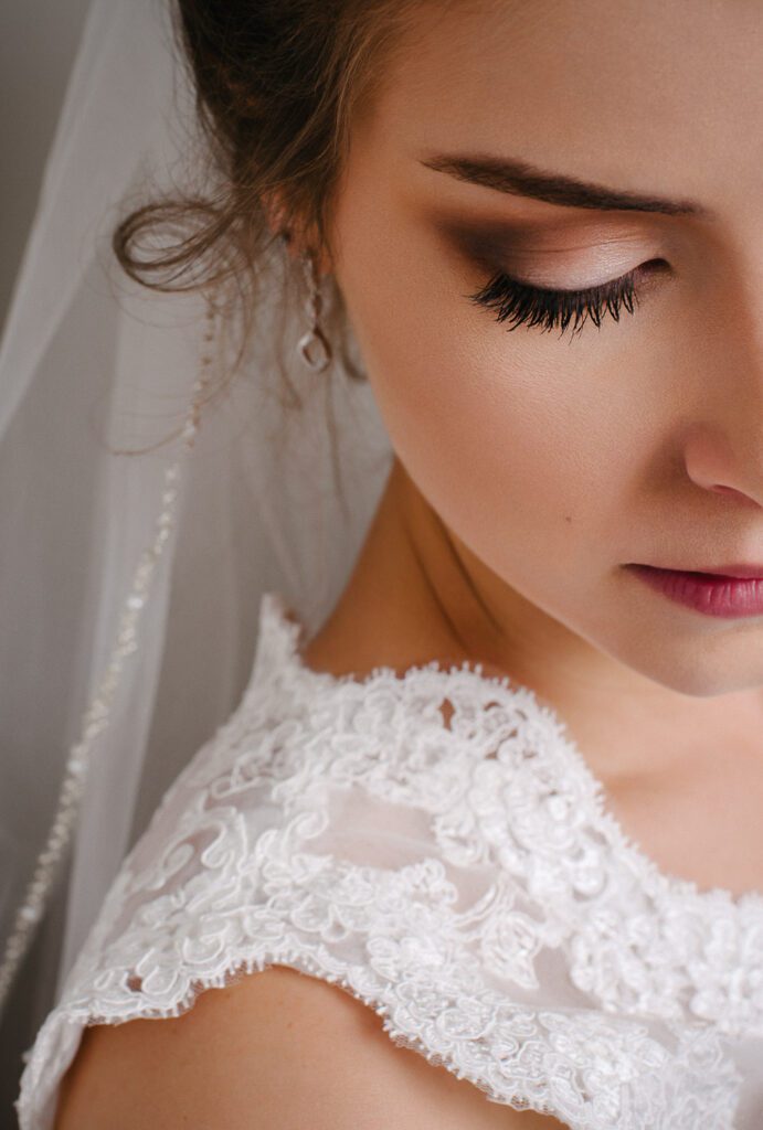 closeup bridal portrait eye lashes showing
