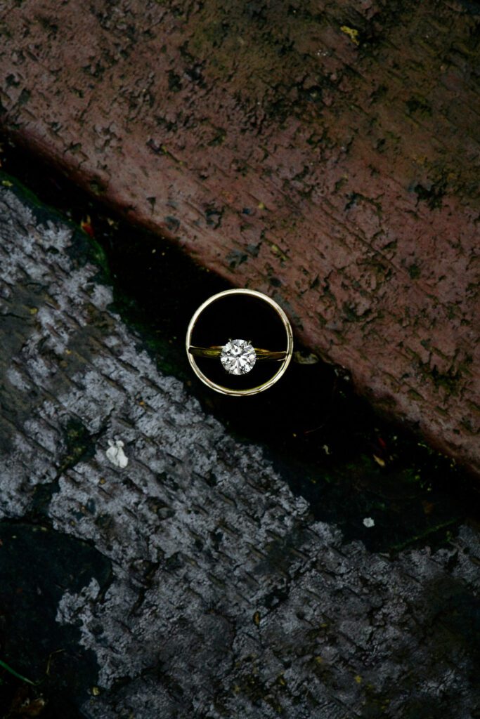 Wedding rings on wood