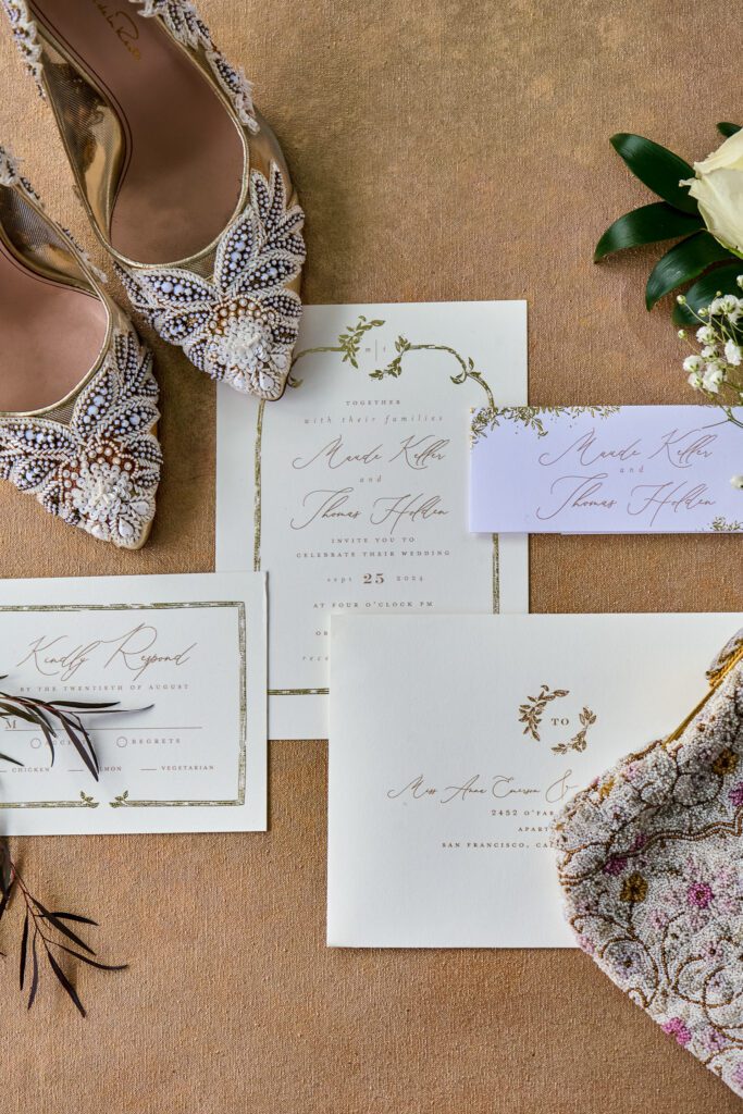 flatlay of wedding details