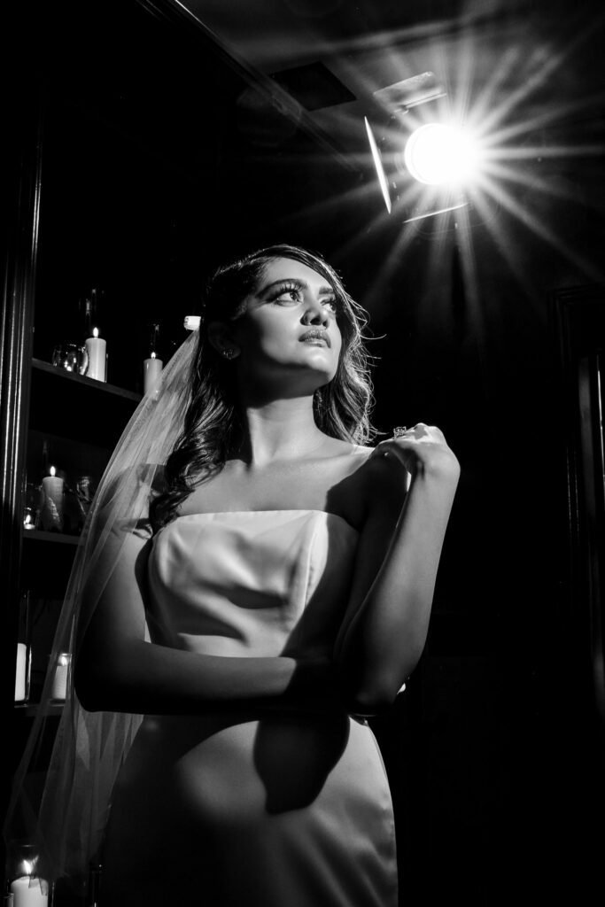 indian bride black and white image