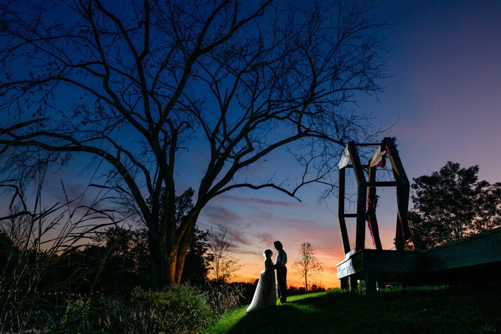 Sunset over couple at Coopers Ridge Wedding