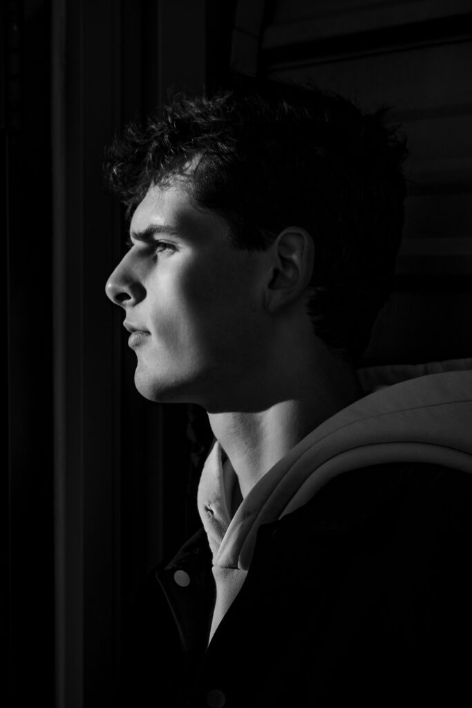 Rock Bridge Senior Sam Kaiser portrait in black and white