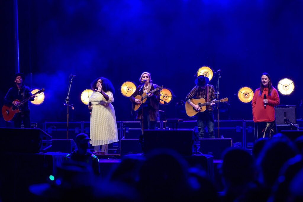 Brandi Carlile, Brittney Spencer and Natalie Hemby perform together as the Highwomen at the Roots and Blues Festival.