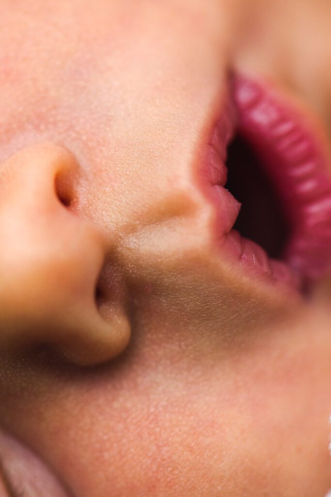 closeup shot of newborn nose and mouth