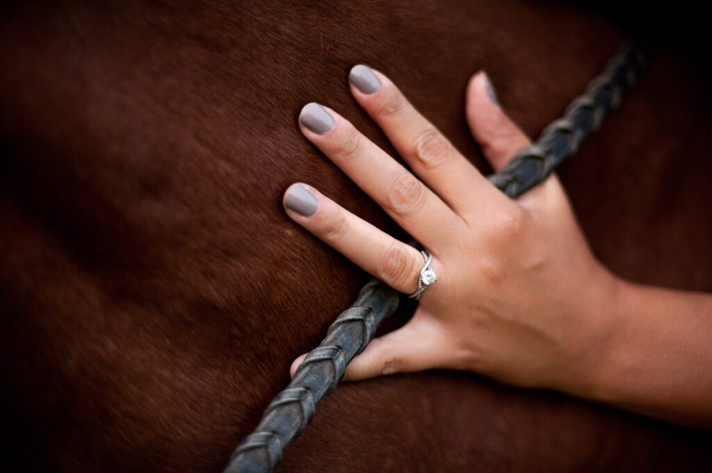ring hand on horse's reign