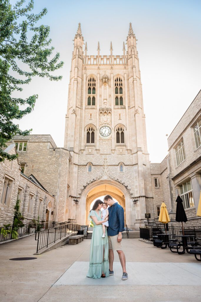 Family in front of Memorial Union at Mizzou