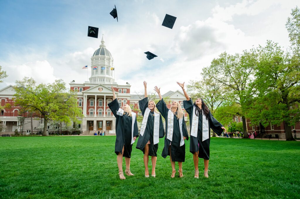 senior golden girls mizzou throwing caps
