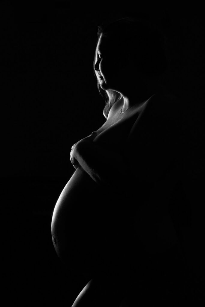 silhouette of nude pregnant woman's figure