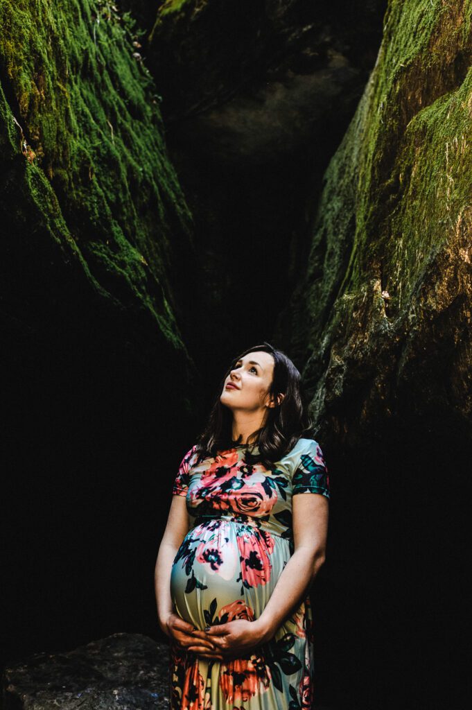 pregnant woman in mossy cave Devil's Icebox Missouri