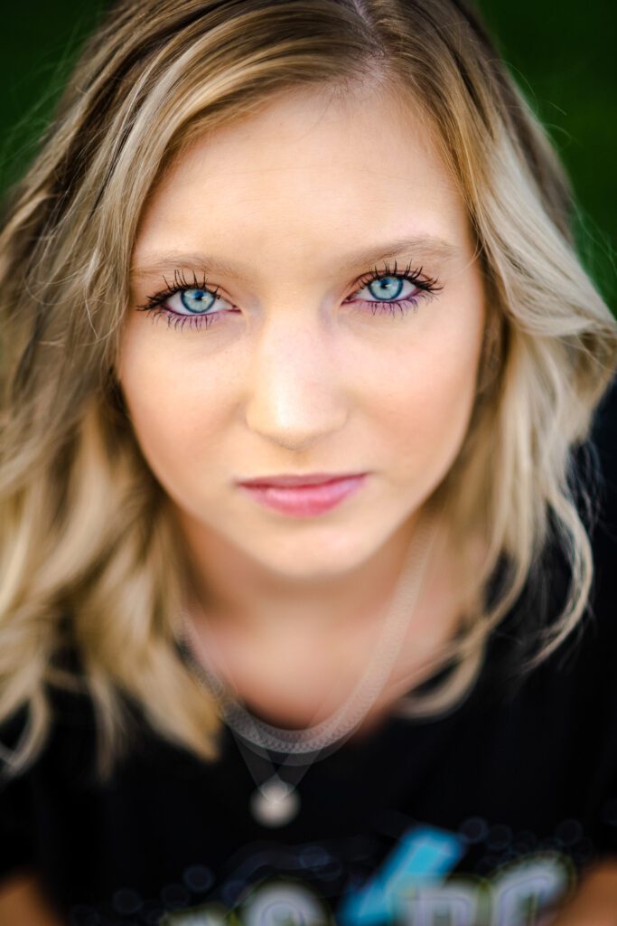 senior girl light blue eyes