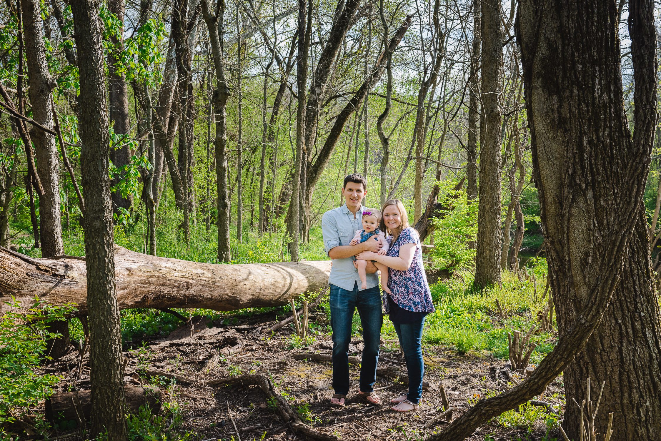 Family photo in the woods Kasmann Family Photos by Schaefer Photography in Capen Park, Columbia, Missouri.