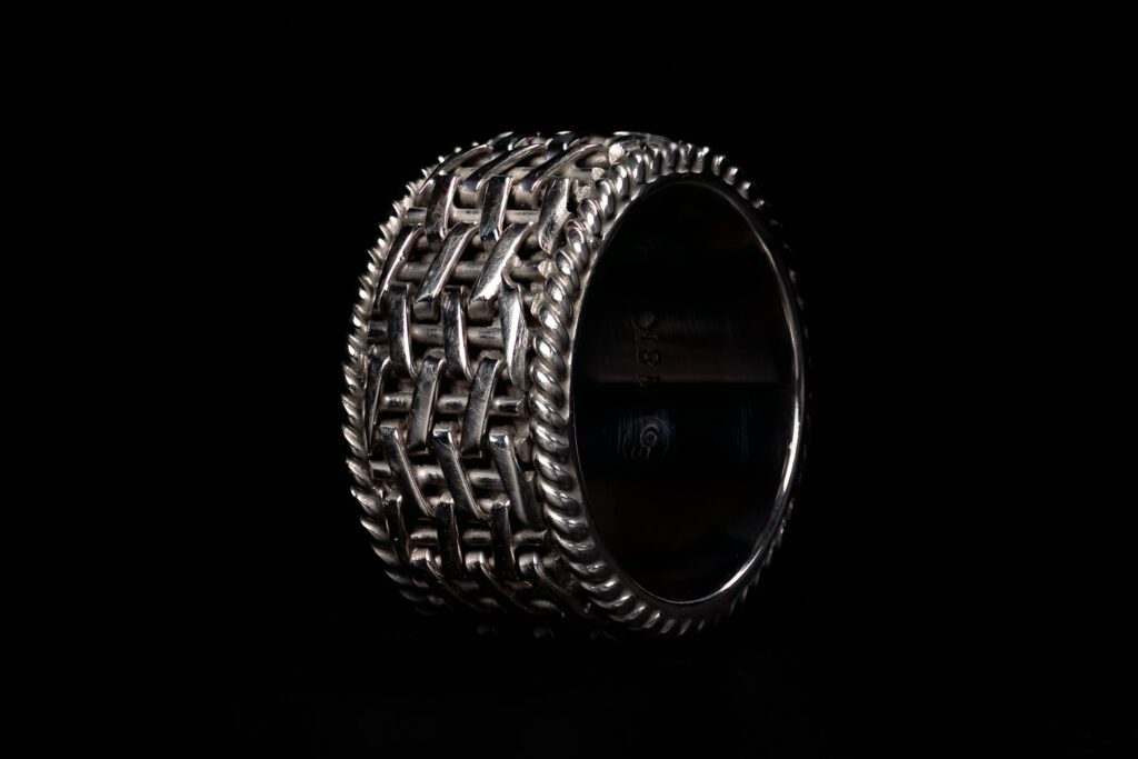 Mens White Gold Wedding Bands, Handmade Rope Braided Mens Wedding