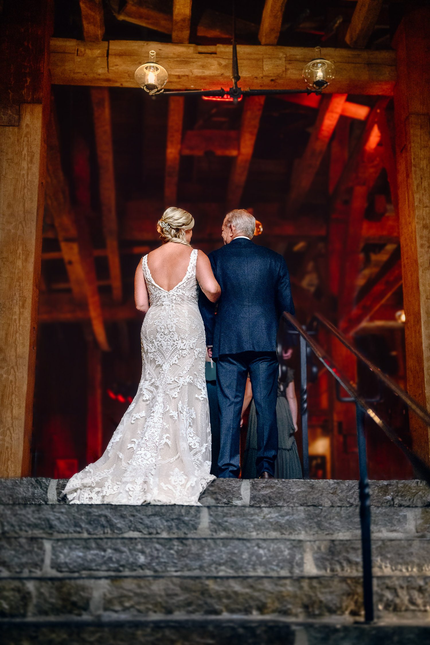 Father and Bride wait to enter wedding ceremony at Dogwood Canyon Schaefer Photography