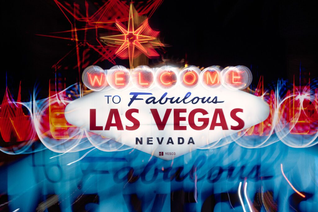 The famous welcome to fabulous Las Vegas neon sign double exposure.