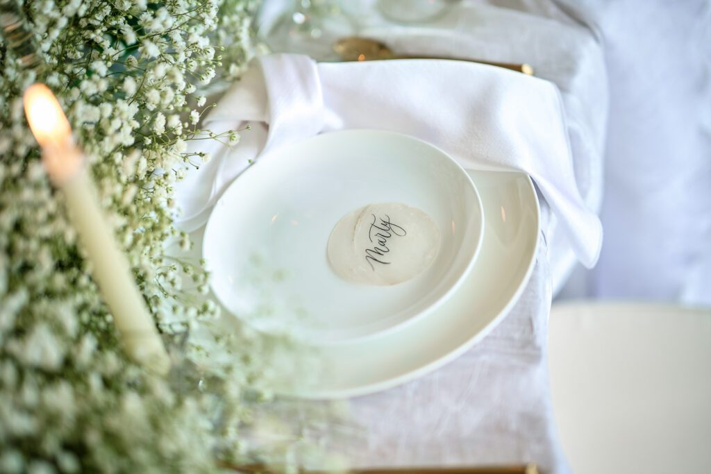 baby breath table place setting for light and airy wedding