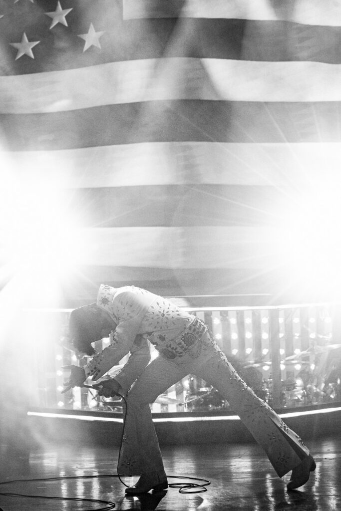 Dean Z performs an Elvis dance pose during American Trilogy in Branson Missouri.