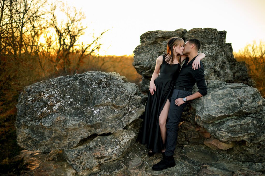 Couple kiss high on the rocks at the Pinnacles