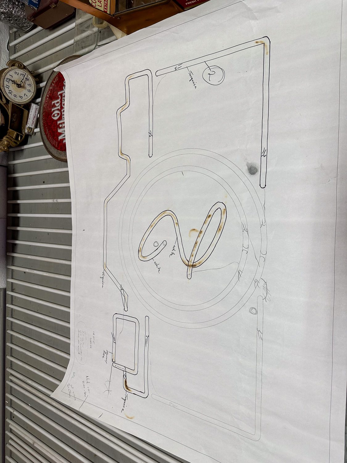 large neon sign pattern shown in reverse so glass can be made properly